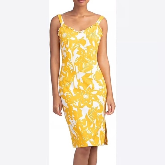 Trina Turk Zile Floral Ruffle Sleeveless Sheath Dress in Size 6 - Picture 1 of 10